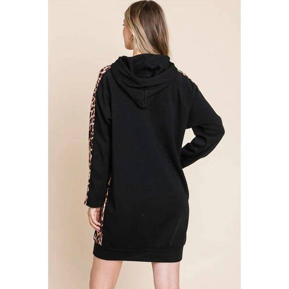 NEW CULTURE CODE roberta leopard trim hoodie dress in black - Picture 2 of 2